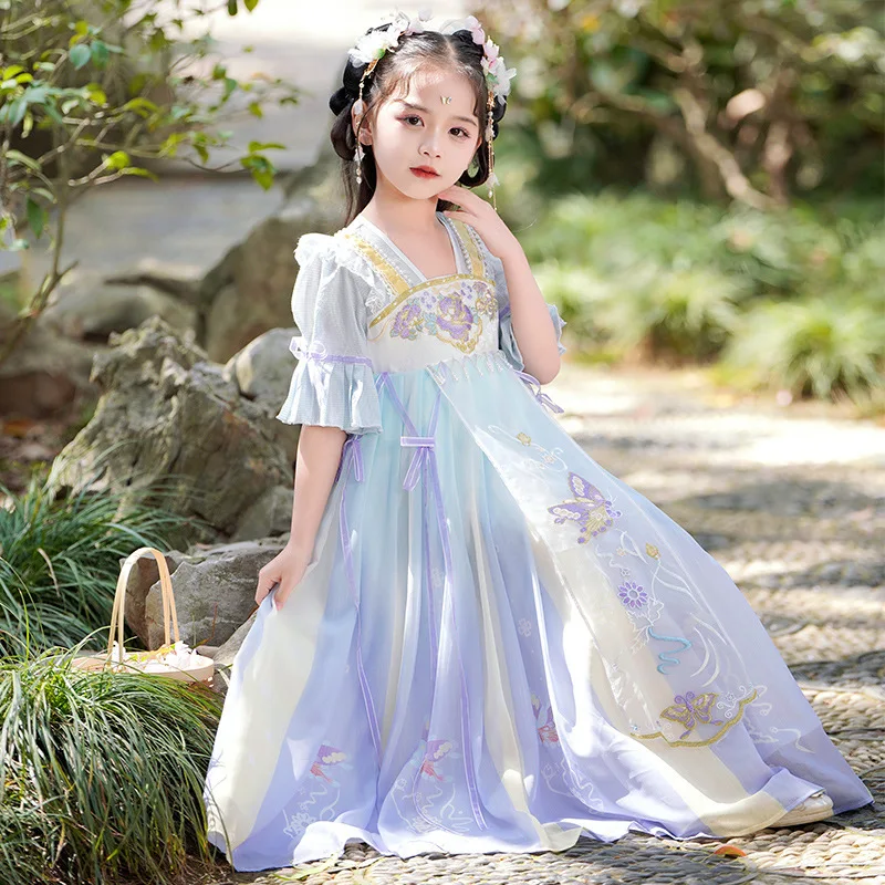 Hanfu girls, summer clothes, Chinese style, thin skirts, ancient dress dresses, super fairy little girls