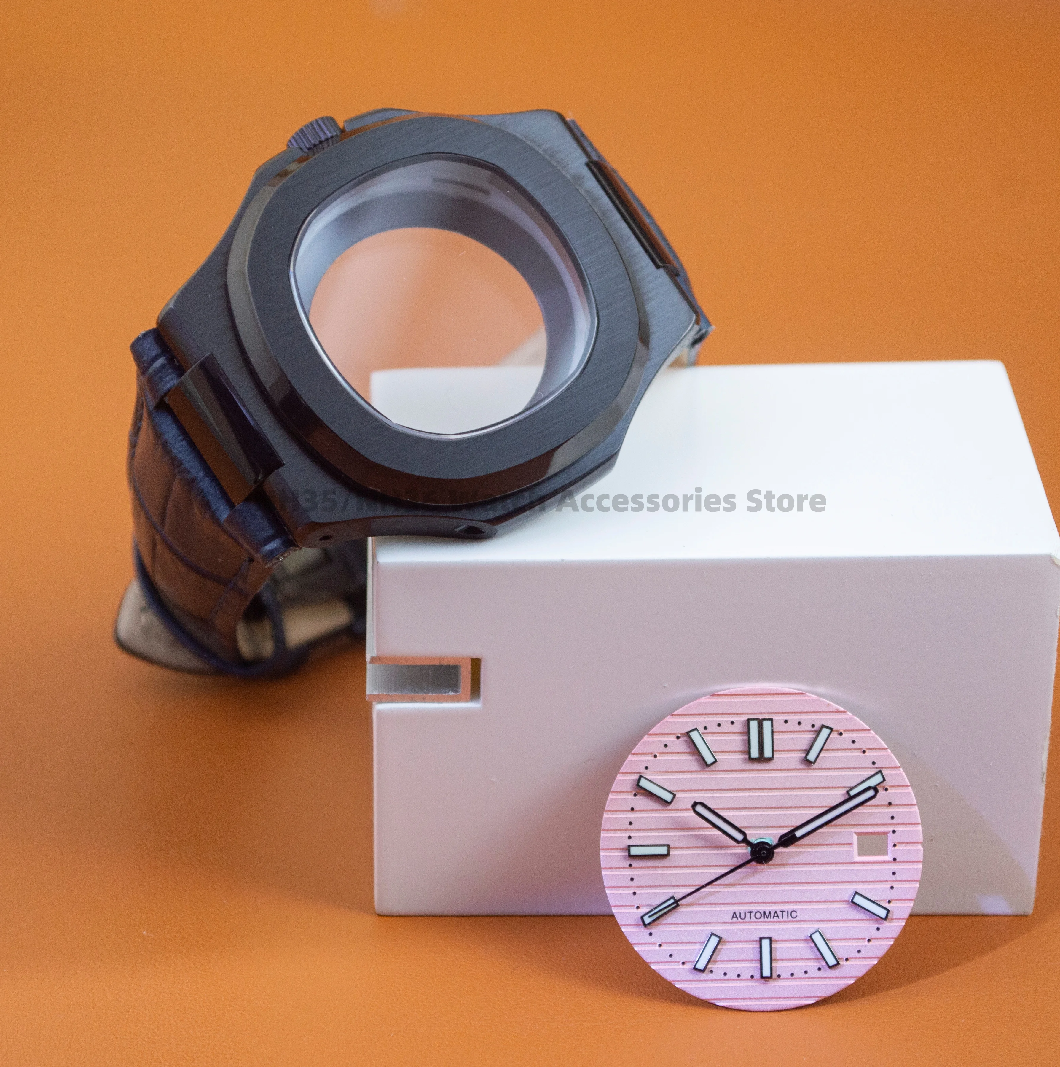 316L Stainless Steel Case Genuine Leather Watchband Sapphire Glass 41mm Men Watch Case For NH35 Movement 28.5mm Dial Parts