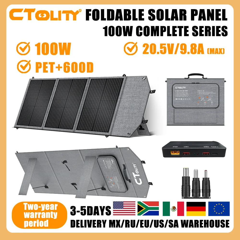 

CTOLITY SP100 100W Portable Solar Panel 20.5V Foldable Solar Charger Flexible Solar Generator Power Station Camping Hiking US Warehouse In Stock