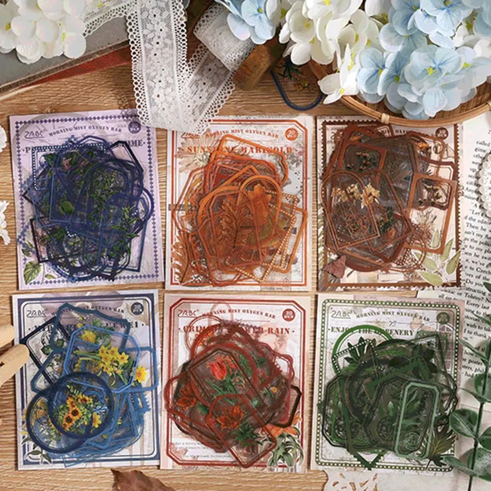 30 Pcs/Bag PET Flower Plant Sticker Bag DIY Creative Hand Tent Decorative Material Colorful Transparent Scrapbooking Sticker