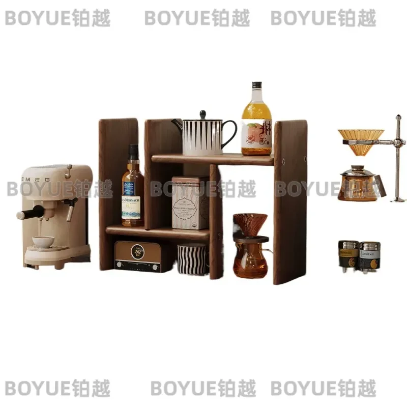 North American Walnut Telescopic Shelf Table Solid Wood Coffee Cup Storage Rack Corner Organizer for Living Room Home Decor