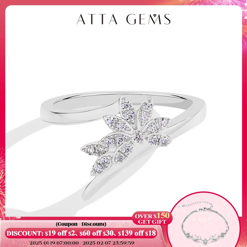 

ATTAGEMS Real 925 Sterling Silver Moissanite Ring Full VVS1 Lab Diamond for Women Floral Curved Shank Engagement Wedding Jewelry