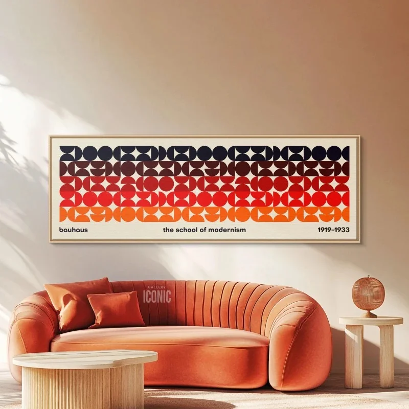 Mid Century Modern Canvas Panoramic Print Unframed Bauhaus Art | Wide Wall Art for Living Room Canvas | Semicircles Composition