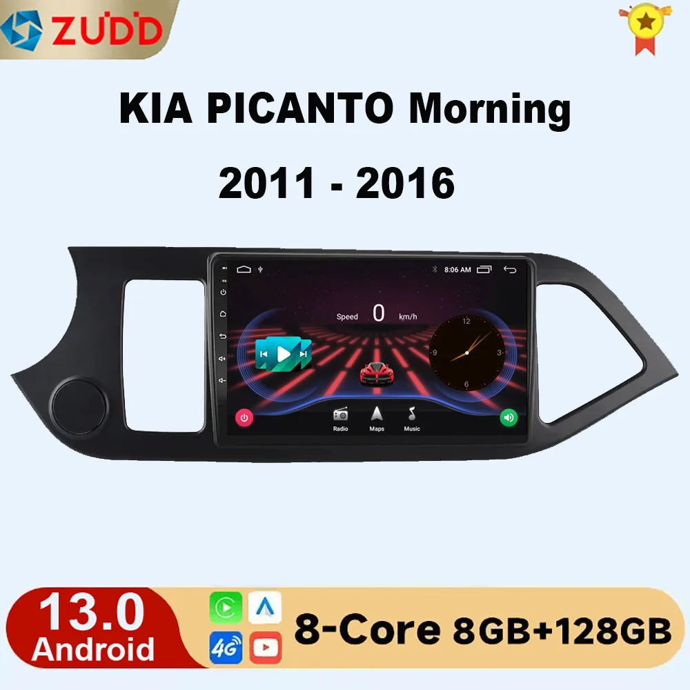 

Car Radio 8+128G Carplay Android 13.0 Auto Radio Unit For KIA PICANTO Morning 2011 - 2016 Autoradio GPS Tracker No DVD 2 din