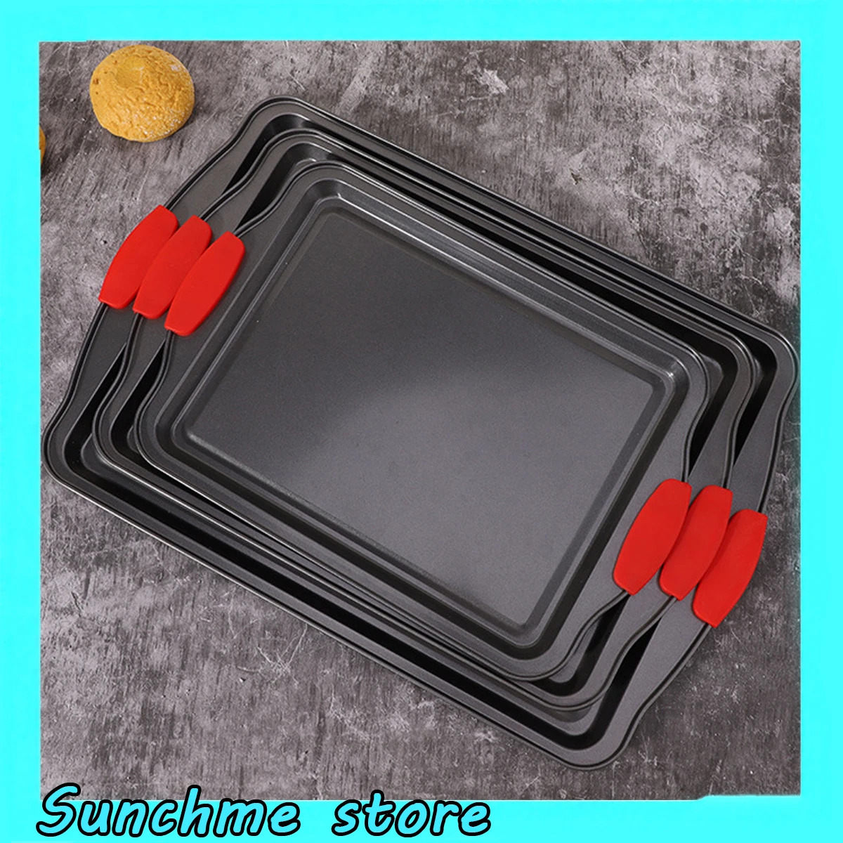 

Non-Stick Carbon Steel Baking Tray - Large Cake Cookie Pan with Silicone Handles, Oven Safe Dishwasher Friendly Baking Dishes