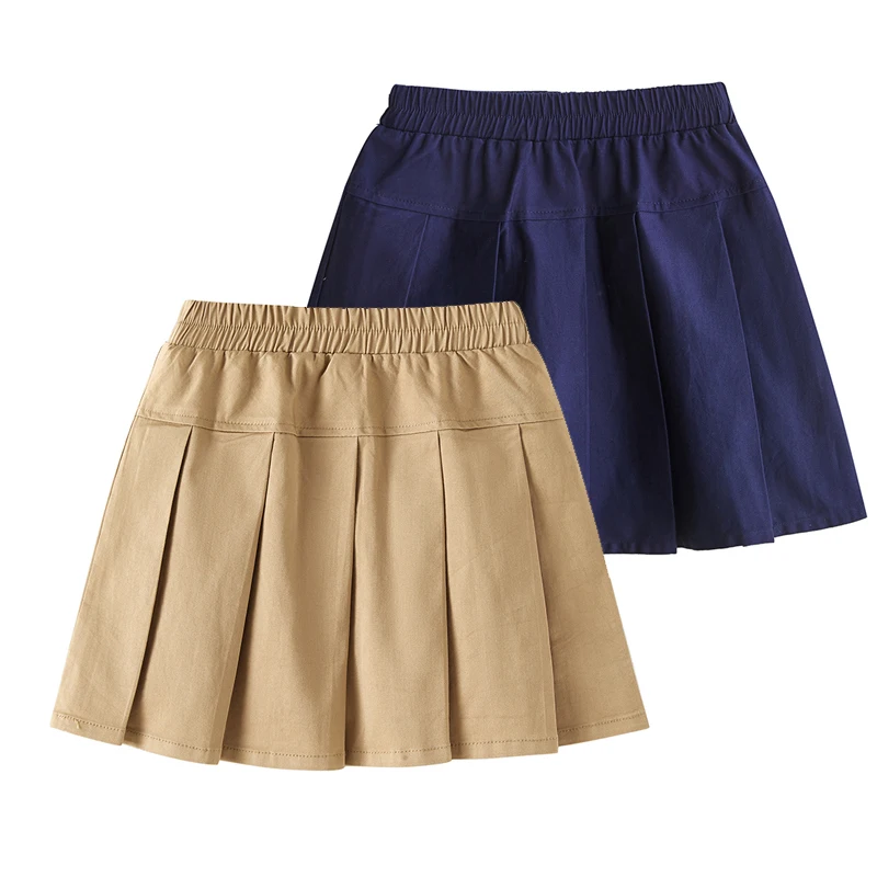 Children\'s Pleated Skirt Cotton Girls\' Half Length Khaki Skirts Summer Girl Performance Dance Clothes Teenage Navy Blue Uniform