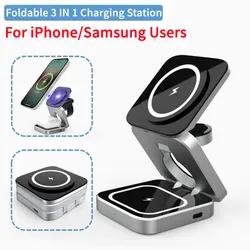 Foldable Magnetic Wireless Charger Stand For iPhone 17 16 15 14 Pro Max Apple Watch 9 8 7 Airpods Chargers Fast Charging Station