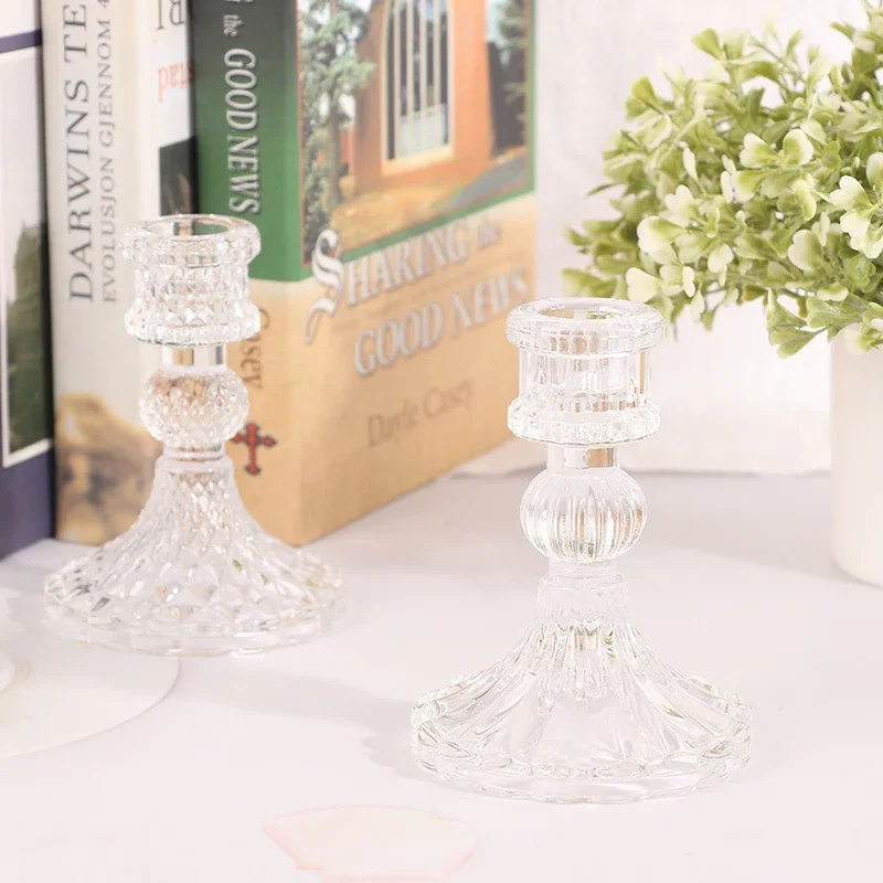 1Pcs 8x10cm Vintage Clear Glass Candlestick Dinner Candle Holder Home Wedding Decorations Table Decor Christmas Gift