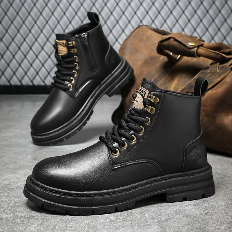 New Top Layer Cowhide Boots Men's High Top Leather Shoes Retro Work Boots for Men's Bota Botina Masculina Couro Botas Masculino