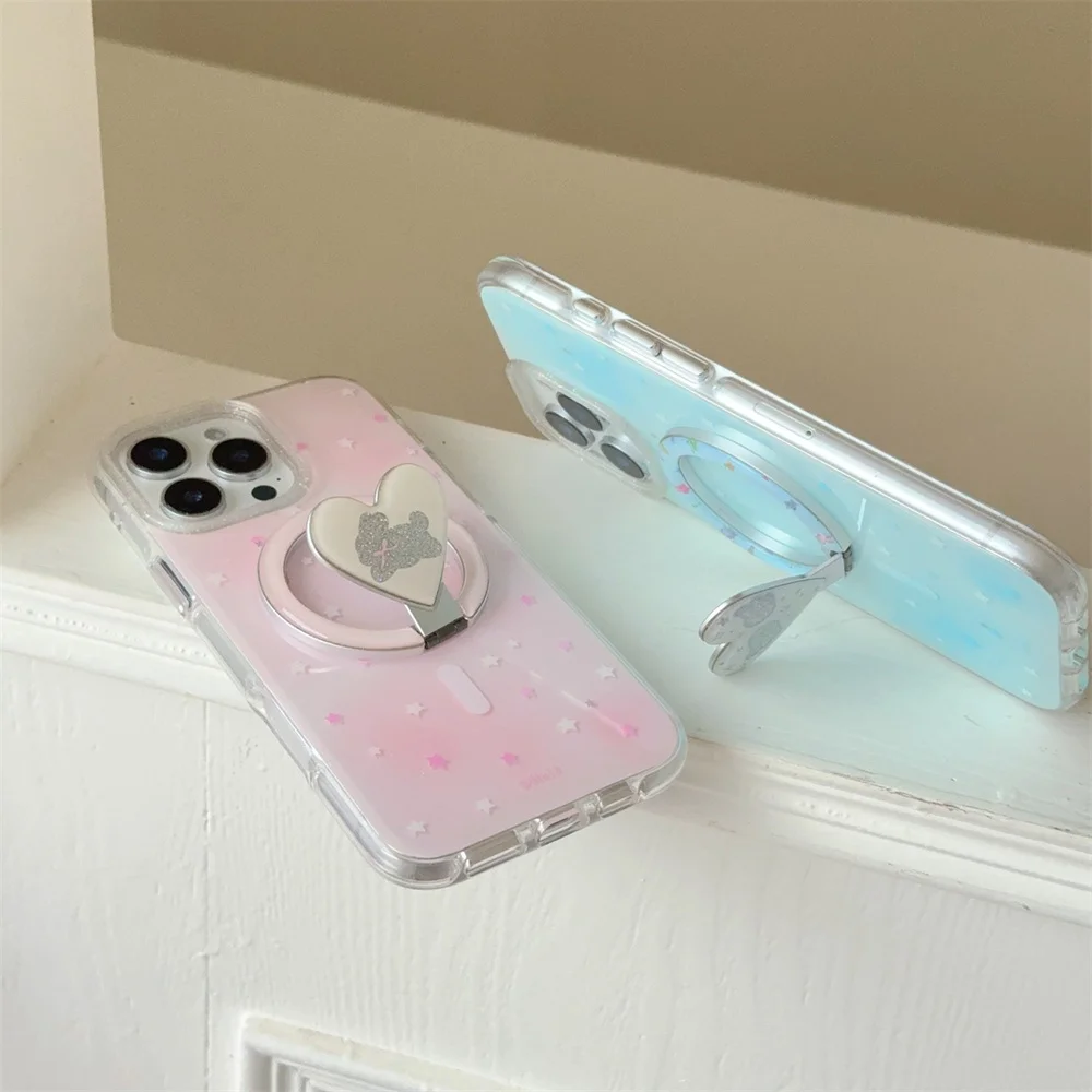Fashion glitter stars fold magnetic stand phone case for iphone 13 14 15 16 Pro Max Fundas Kawaii shockproof cover for 16 15 Pro