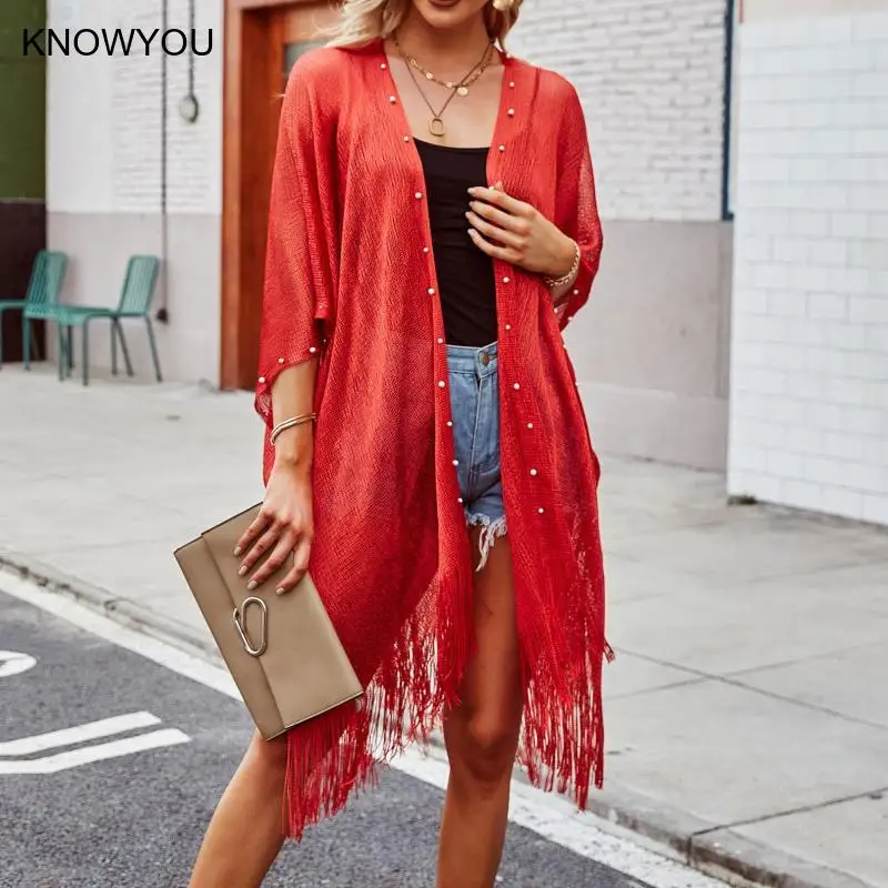 2025 สวมใส่ดูผ่านชุดว่ายน้ํา COVER-UPS บิกินี่ Beach COVER UP เซ็กซี่ตาข่าย SHEER SHINY ถักเสื้อชายหาดสําหรับสตรี