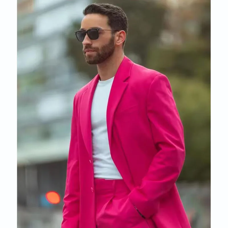 Latest Design Fuchsia Men Suits 2 Piece Groom Party Wedding Notched Lapel Terno Masculino Tuxedos Costume Homme Male Blazer Sets - view 3