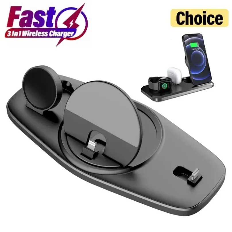 15W Magnetic Fast Charging 3-in-1 Charging Station for IPhone 16-12/Apple Watch/AirPods Folding Stand Multi Desktop Charging