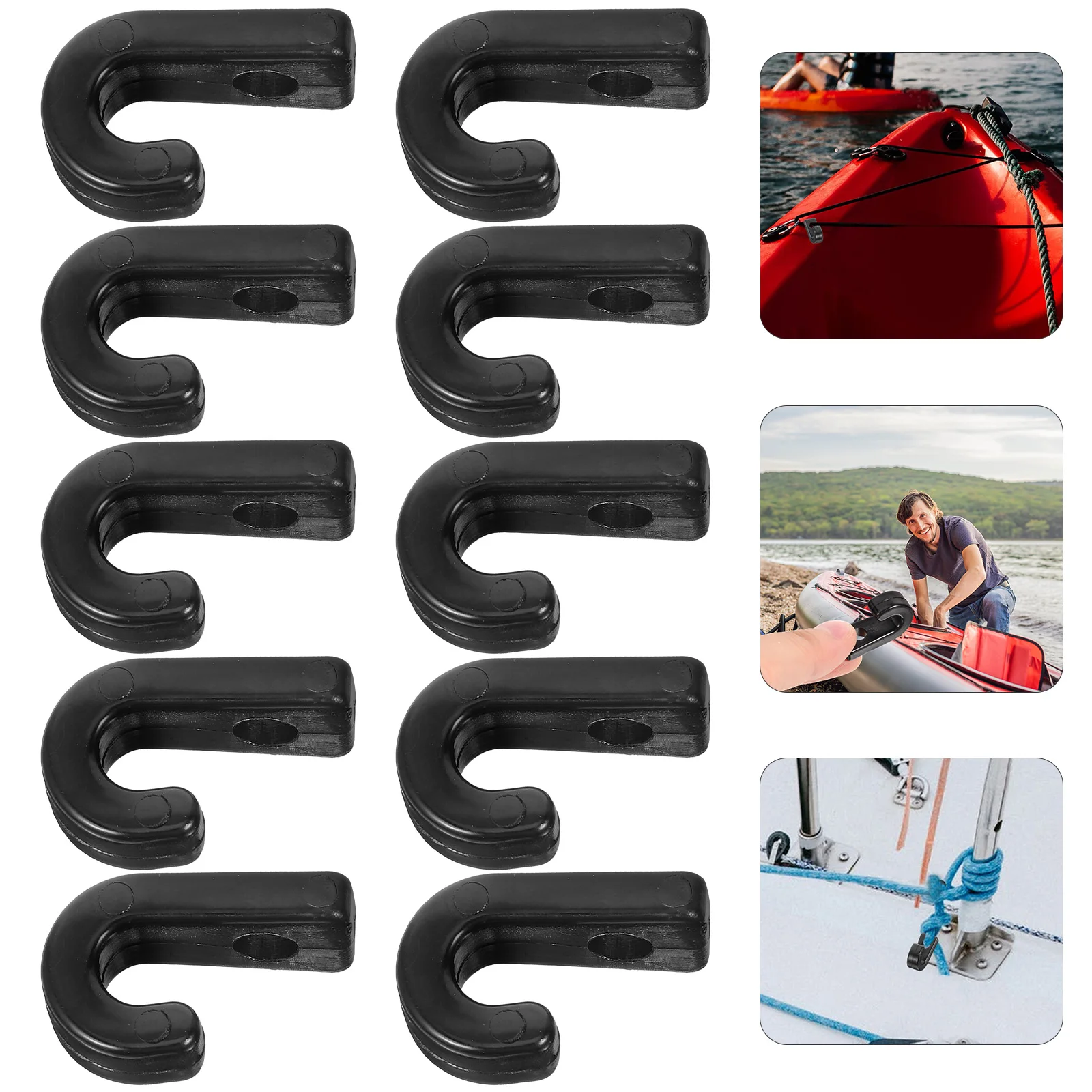 

10 Pcs Marine Buckle Kayak Security Boat Hook Multifunction Canoe Tie down Cord Hooks Abs