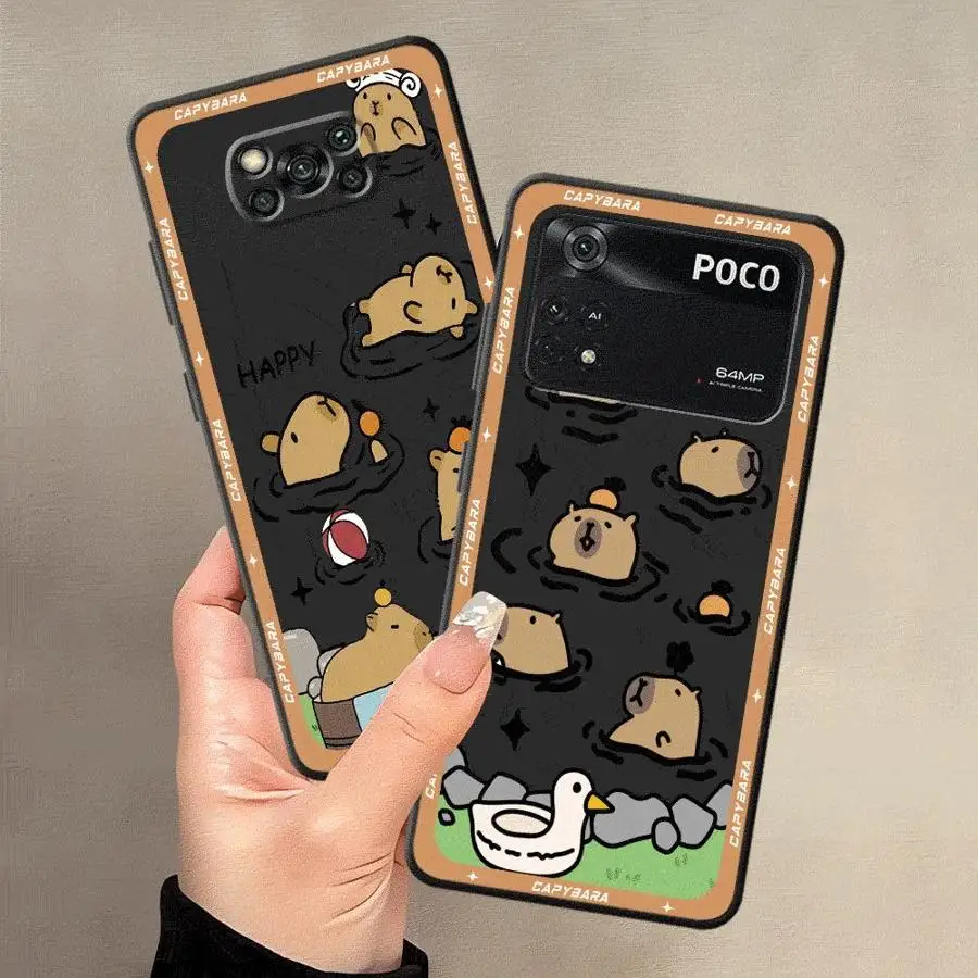 لطيف الكرتون كابيبارا الأسود لينة غطاء الهاتف القضية ل Xiaomi Poco M5 F1 C71 C61 F3 C75 X3 X4 X5 X7 Pro C40 C50 M3 M4 M7 Pro