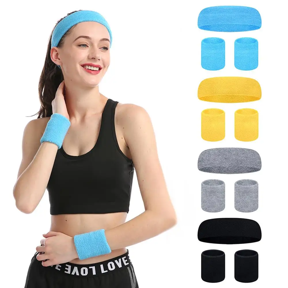 3Pcs/set Women Men Sports Headband Sweatband Stretch Elastic Outdoor Sport Sweat Headband Wristband Gym Running Tennis Headwrap