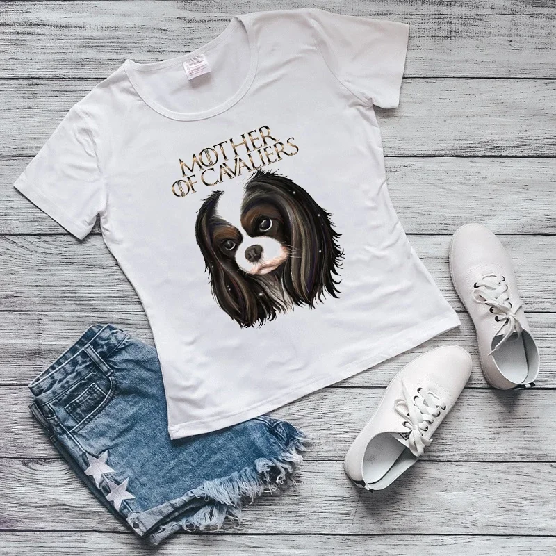 Harajuku Kawaii Cavalier King Charles Spaniel Animal Print T-Shirt Female Cute Summer Top Graphic Tees Women White T Shirt