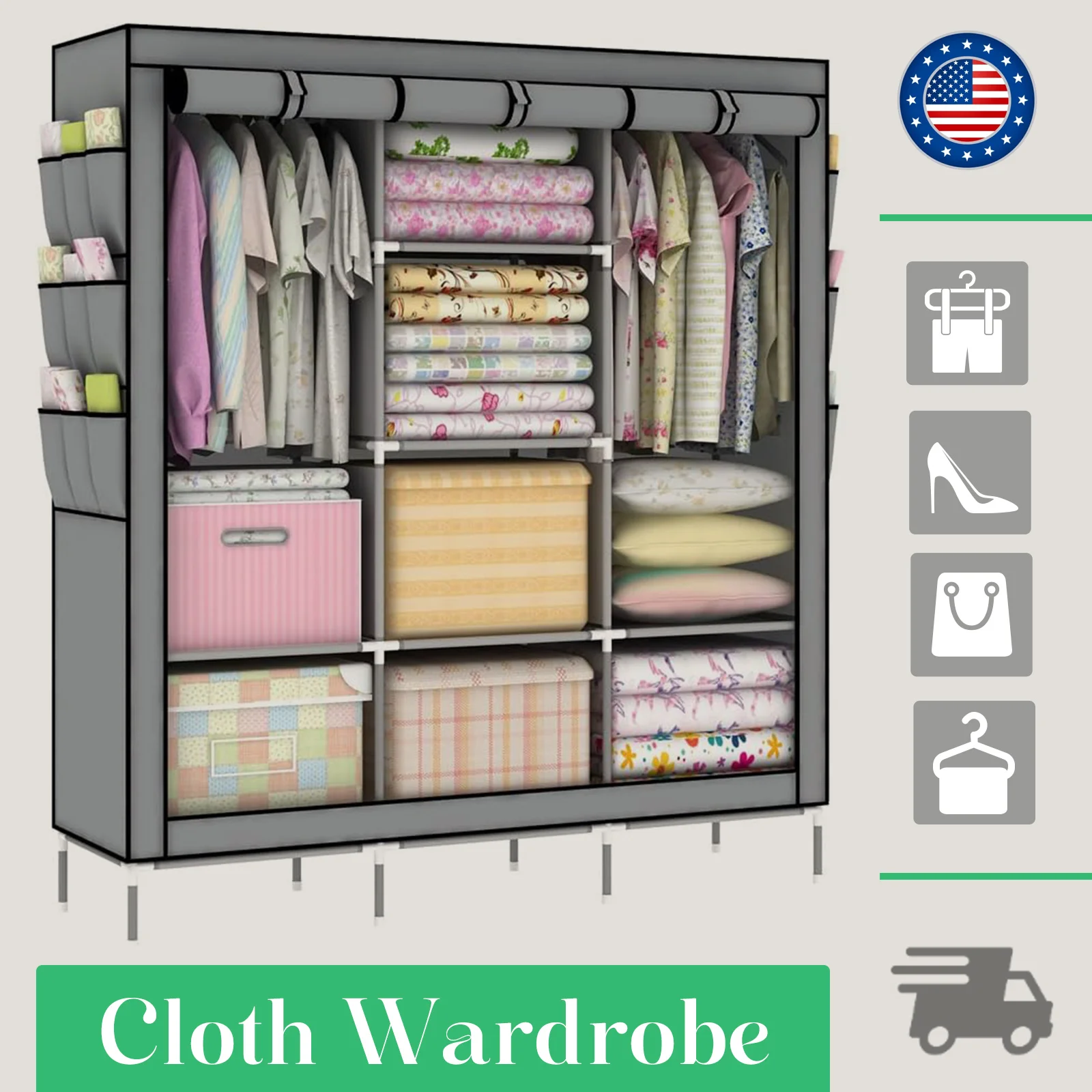 Portable Closet 51-Inch Dustproof Wardrobe Organizer Multi-laye Home Storage Rack Clothes Bedroom Shoe Quick and Easy to Assembl image 2