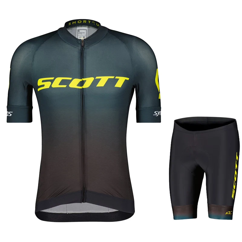 SCOTT Cycling Jersey Set Quick-Dry Bicycle Cycling Set with 19D Gel Pad Summer Anti-UV Men Pro Short-Sleeves Bicycle Clothing