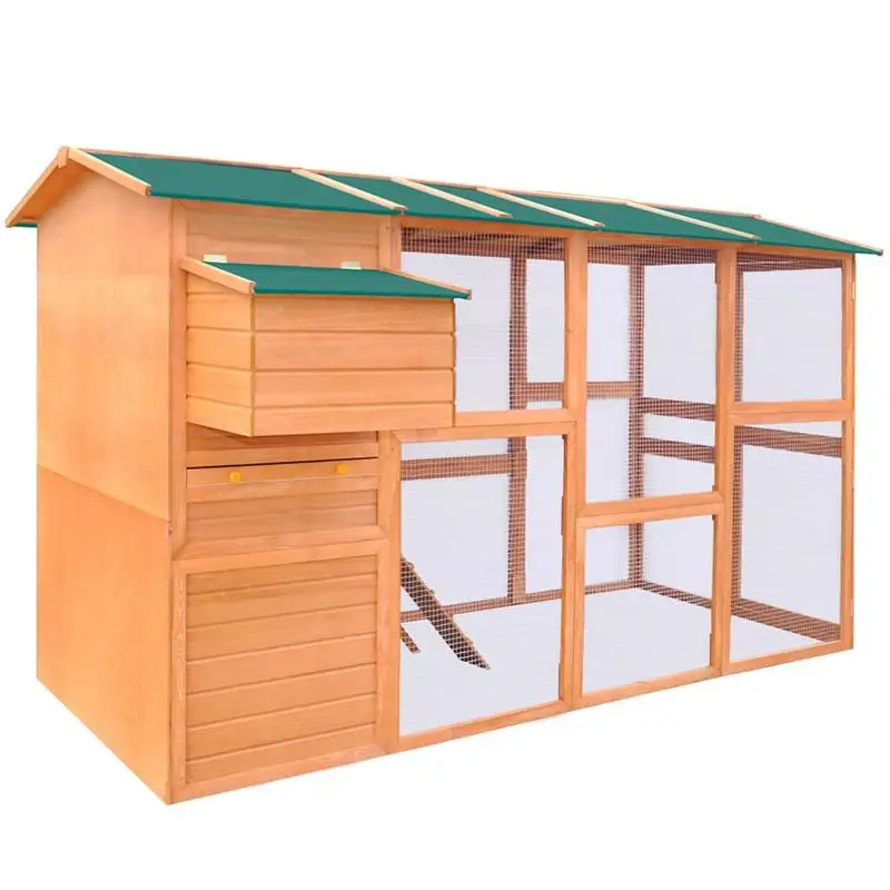 Poulailler 295 x 163 x 170 cm en bois, grand poulailler en bois avec enclos, abri extérieur pour volailles pour jardin, 295x163x170 cm