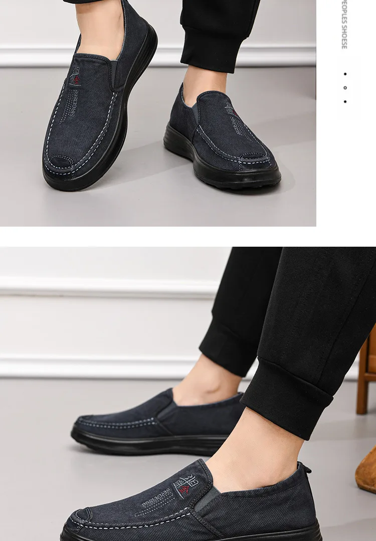 Herren-Slipper aus Canvas, lässige Schuhe, atmungsaktiv, rutschfest, mit dicker Sohle, ideal für ältere Herren, bequem zum Gehen, Canvas-Schuhe. – Detail 18