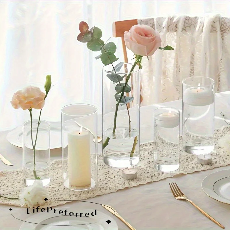 6-teilige runde Glasvase, dekorative Vase, handgefertigter Trockenblumenbehälter, Blumenpflanzenbehälter, Kunsthandwerk, drei Größen.