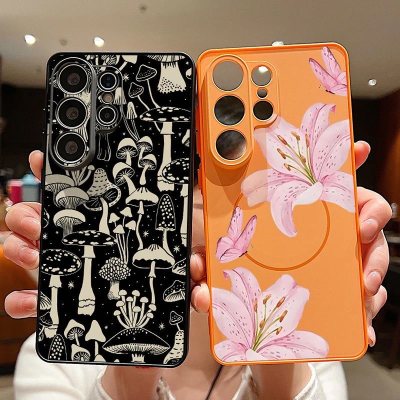 Magnetic Flower Printed Phone Case For Samsung Galaxy S26 S25 S24 S23 Ultra Plus S25 FE A57 A56 A37 A17 A55 A26 A36 A35 5G Cover