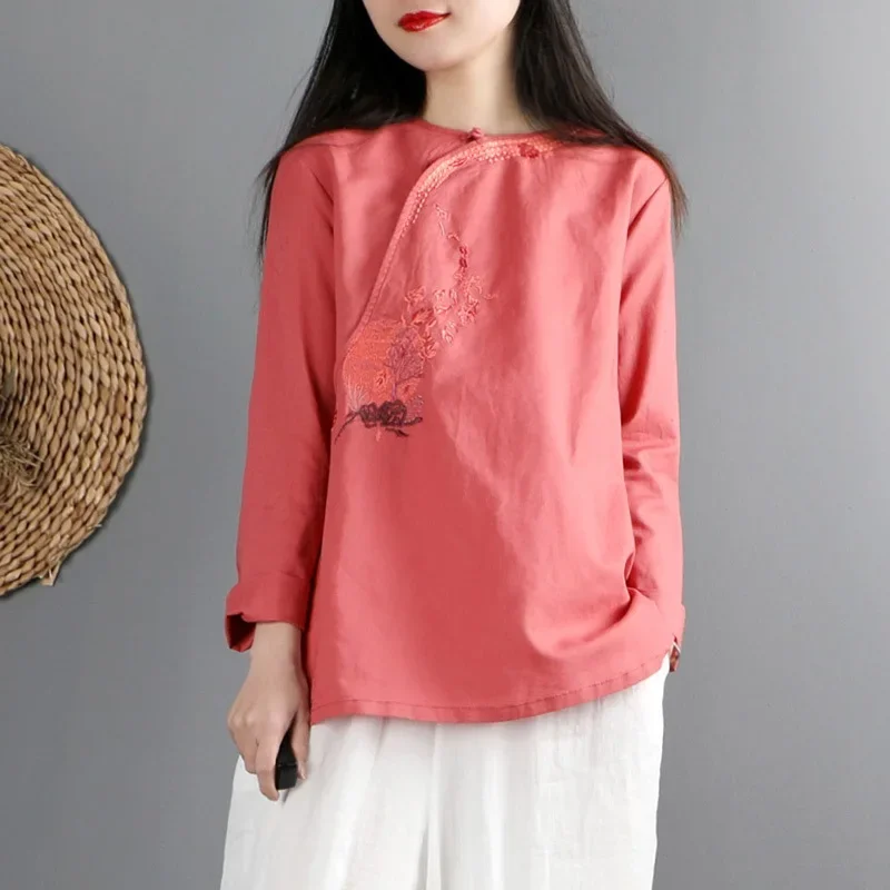 Ropa de estilo chino para mujer, Top Cheongsam, camisa tradicional china, Hanfu Blusa de algodón, Tops chinos para mujer 2024