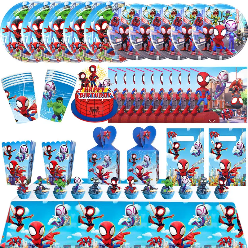 Ensemble de décorations pour fête d'anniversaire Spidey et ses amis extraordinaires, assiettes, ballons, bannière, sacs cadeaux, fournitures pour cadeaux d'enfants