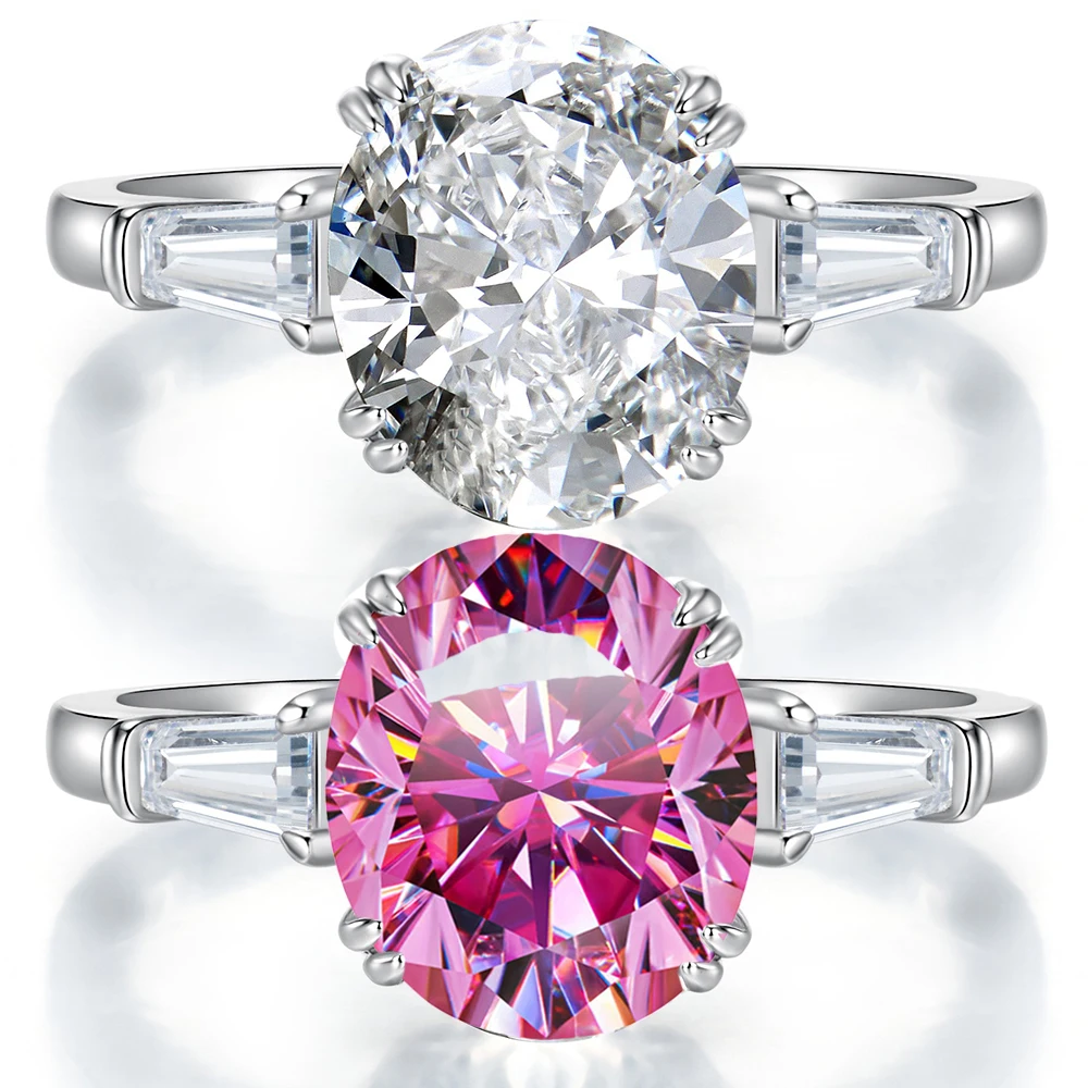 

5ct 9X11MM Pink Oval Moissanite Ring for Women Engagement Anniversary Jewelry 100% S925 Silver Plated 18k Wedding Rings