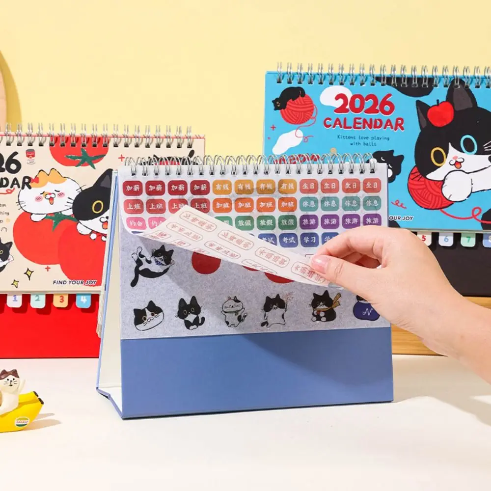 

Cow Cat Series 2026 Desk Calendar Coil Binding One Month to View Tabletop Schedule Memo Notes Cartoon Monthly Calendar