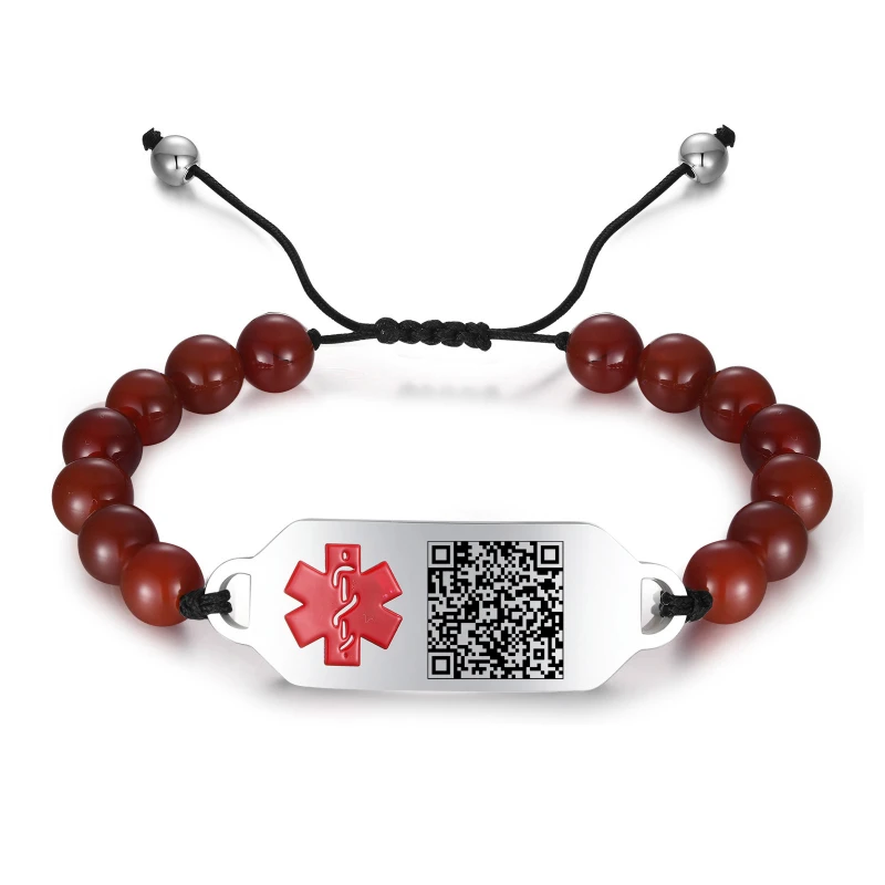 Medical Sign Woven Bracelet Dongling Bead Devil's Eye QR Code Disease Care Information Storage Emergency Ethnic Gifts Jewelry