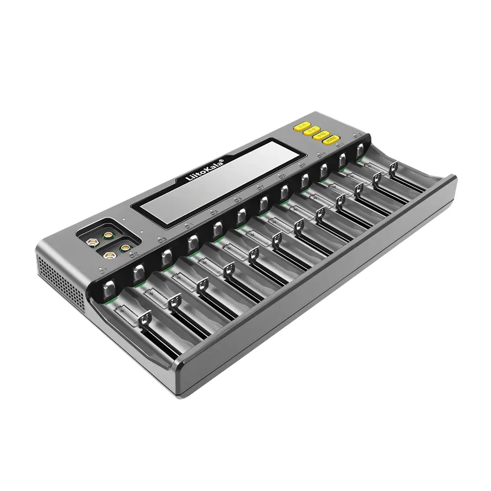 شاحن بطارية LiitoKala Lii-S12 بـ 12 فتحة LCD لبطاريات Li-ion LiFePO4 Ni-MH Ni-Cd 9V 21700 20700 26650 18650 16340 18350 RCR123 18700 - 5
