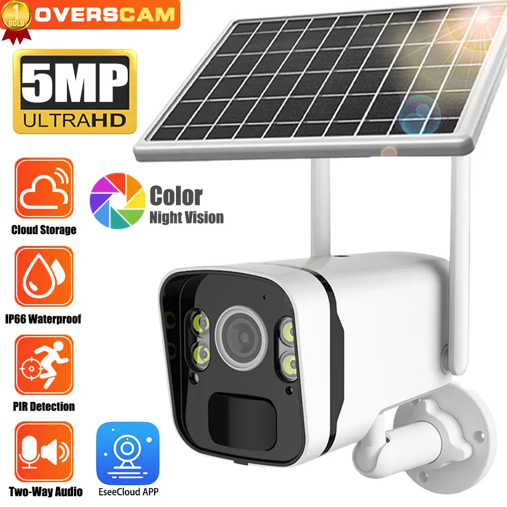 

5MP WiFi Solar Bullet Camera Color night vision Camera with Solar Panel Rechargeable Battery waterproof Monitoring CCTV Camera