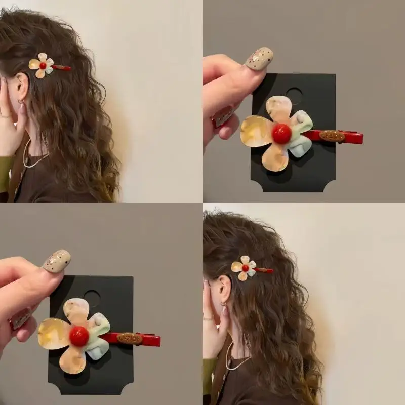 Haarspange mit Farbverlauf und Blumenmuster, elegante seitliche Haarspangen, luxuriöse Haar-Accessoires für Frauen – Detail 3