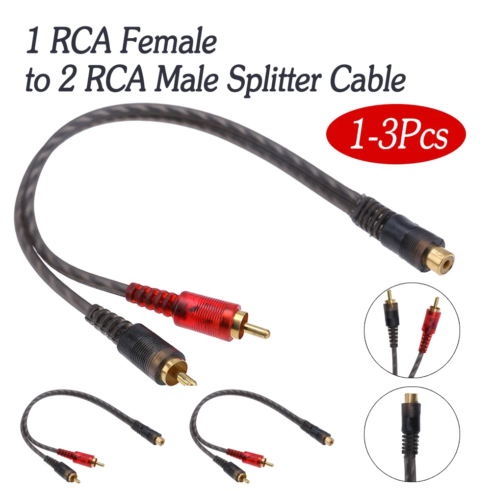 1-3PCS 27cm 1 RCA Female to 2 RCA Male Splitter Cable One Point Two Car Amplifier Audio Cord Pure Copper for Subwoofer Speaker