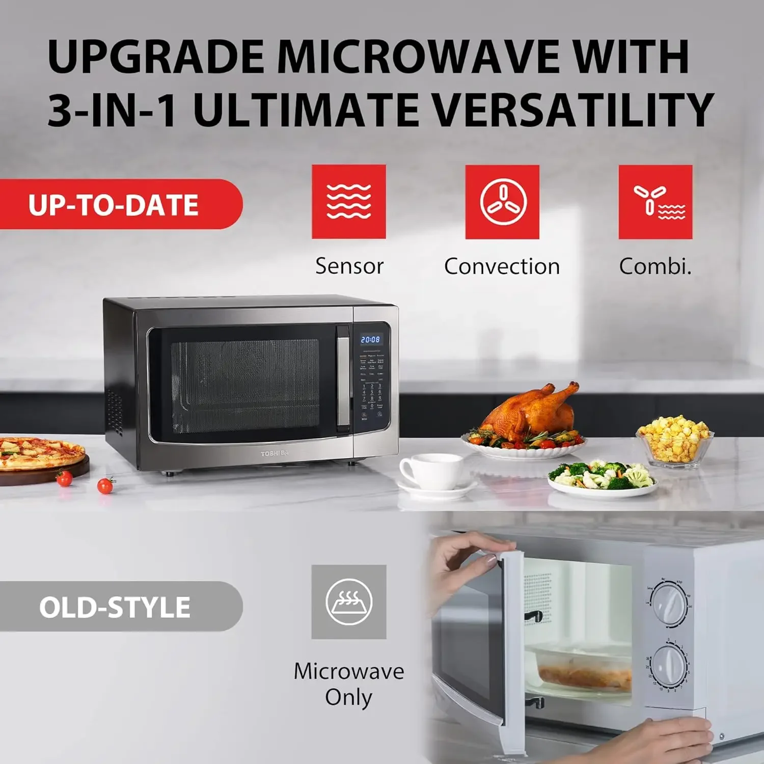 Microwave Oven with Convection Function, Smart Sensor, Easy-to-clean Stainless Steel Interior and ECO Mode, 1.5 Cu Ft, 1000W