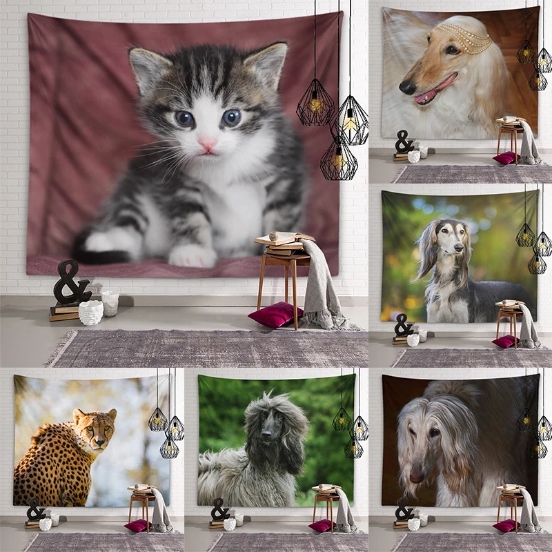 Afghan Hound Cat Tapestry Cute Animal Wall Art Decoration  Kids Room  Living  Bedroom Dorm  Home 