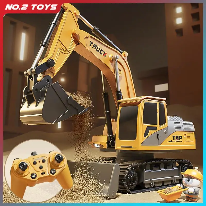 9 Channels Alloy Remote Control Excavator Toy Car with Lights Sound Electric Construction Excavator Engineering Vehicle Boy Gift