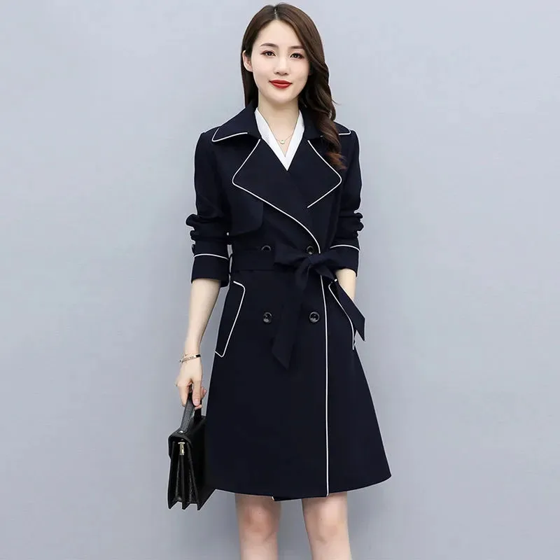 With Lining High-End Windbreaker Women's Spring Autumn 2022 New Trend Fashion Lace-Up Off-White Outwear Khaki Trench Coat Female
