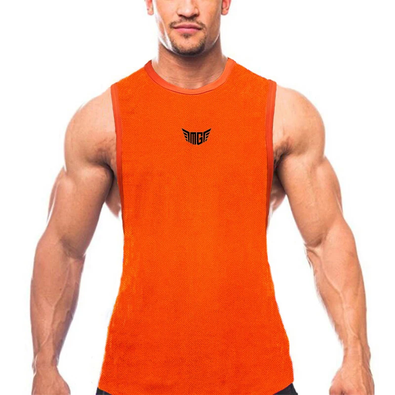 

Gym High Qualit Sleeveless Running Sport Tank Tops Men Workout Fitness Fashion Print Summer Breathable Quick Dry Mesh Singlet
