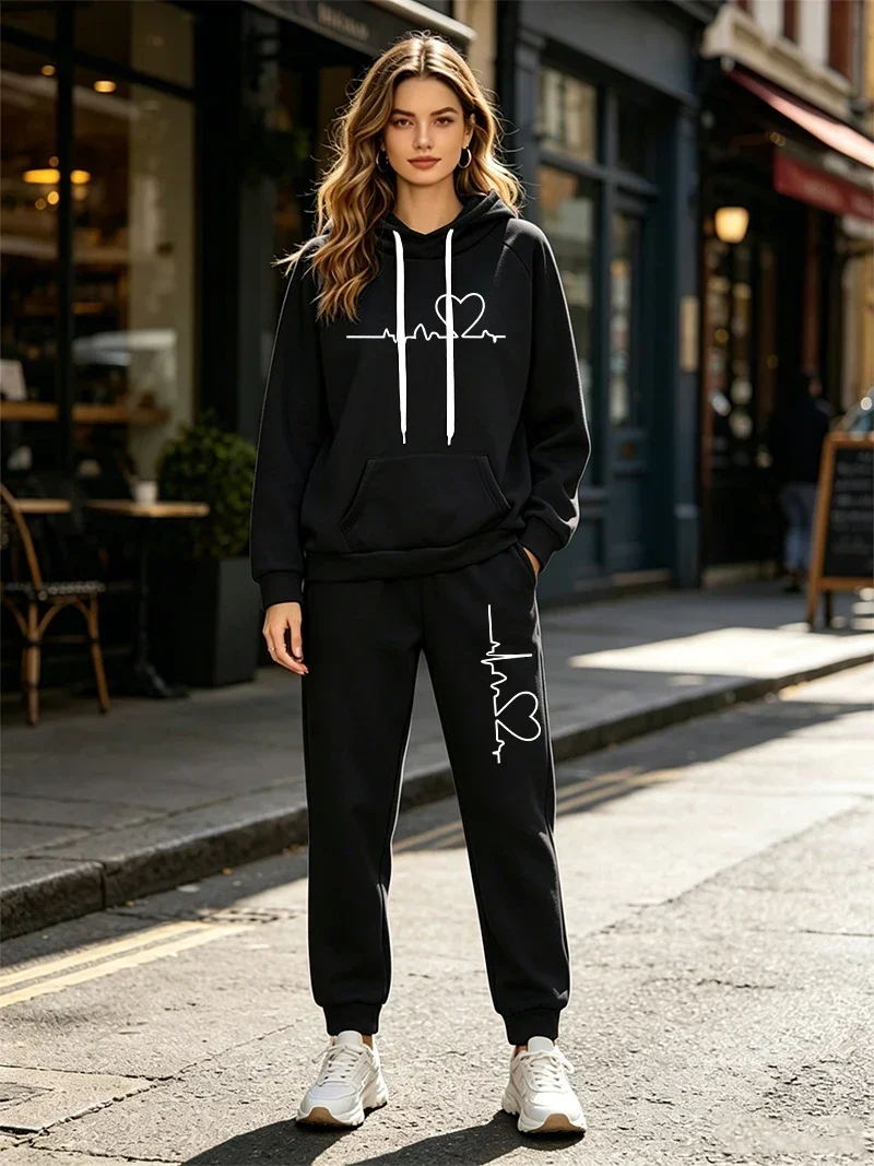2026 Hot Sales Womens Pants Sets Autumn Winter Tracksuit Casual Hooded Sweatshirt Sweatpants 2 Pcs Suit Daily Clothing Outfits