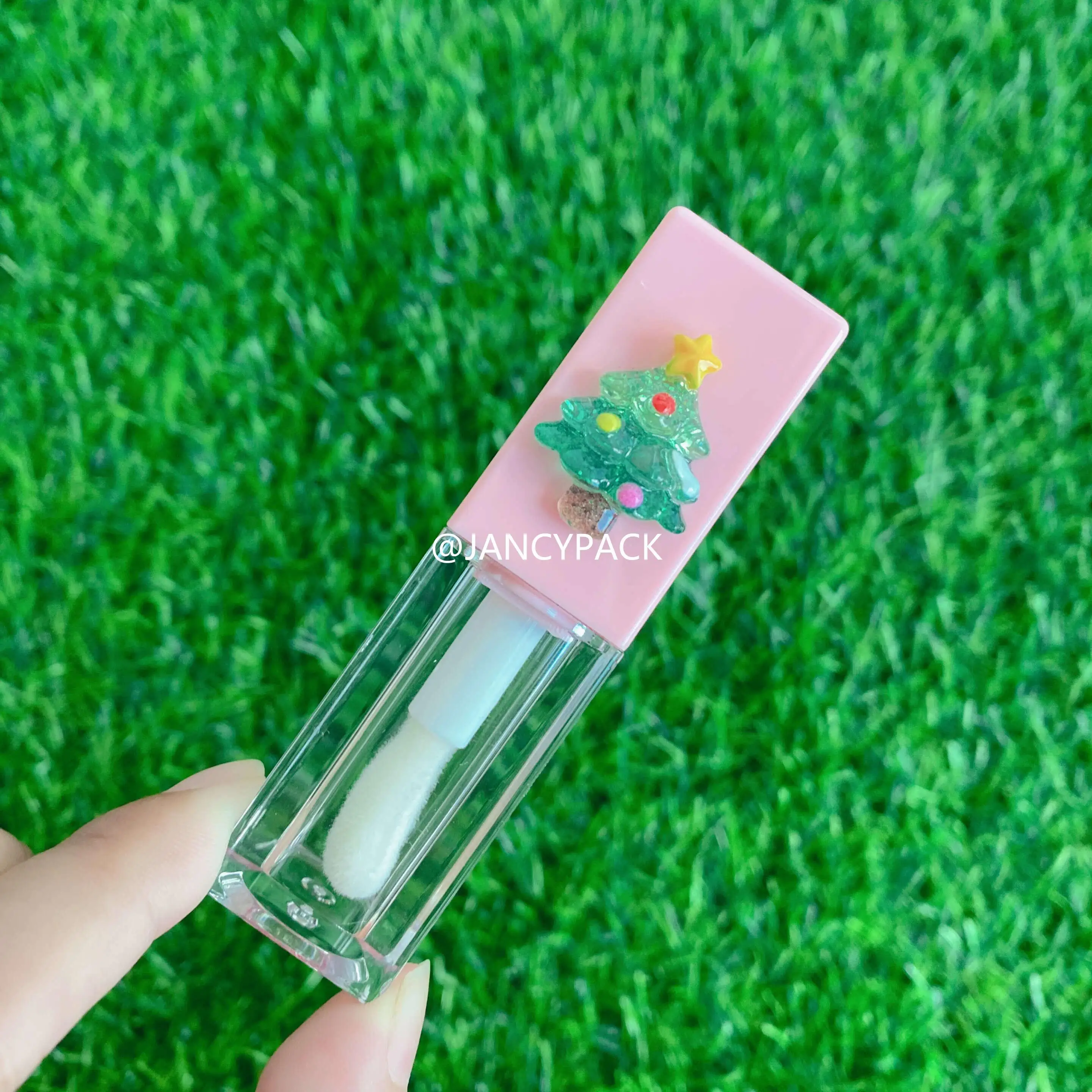 Novo 6ml presente de natal vazio rosa quadrado tubos de brilho labial viagem recipiente plumper para feriados