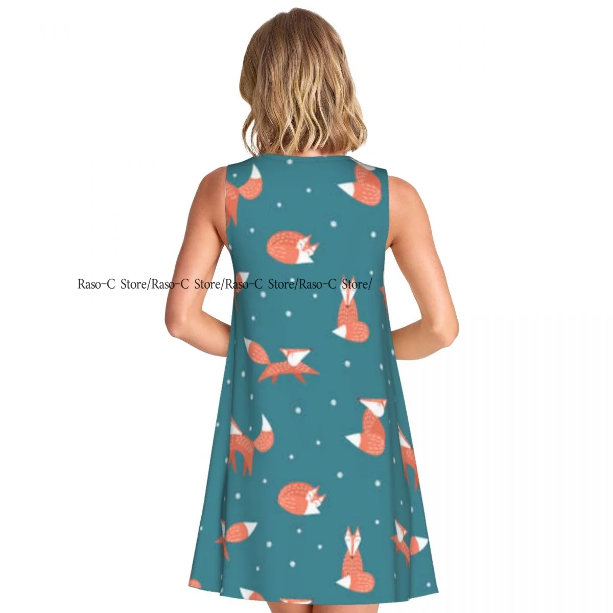 ชุดสตรีฤดูร้อน Casual T เสื้อชุดชายหาดการ์ตูนสุนัขจิ้งจอก Woodland สัตว์ชุดถัง