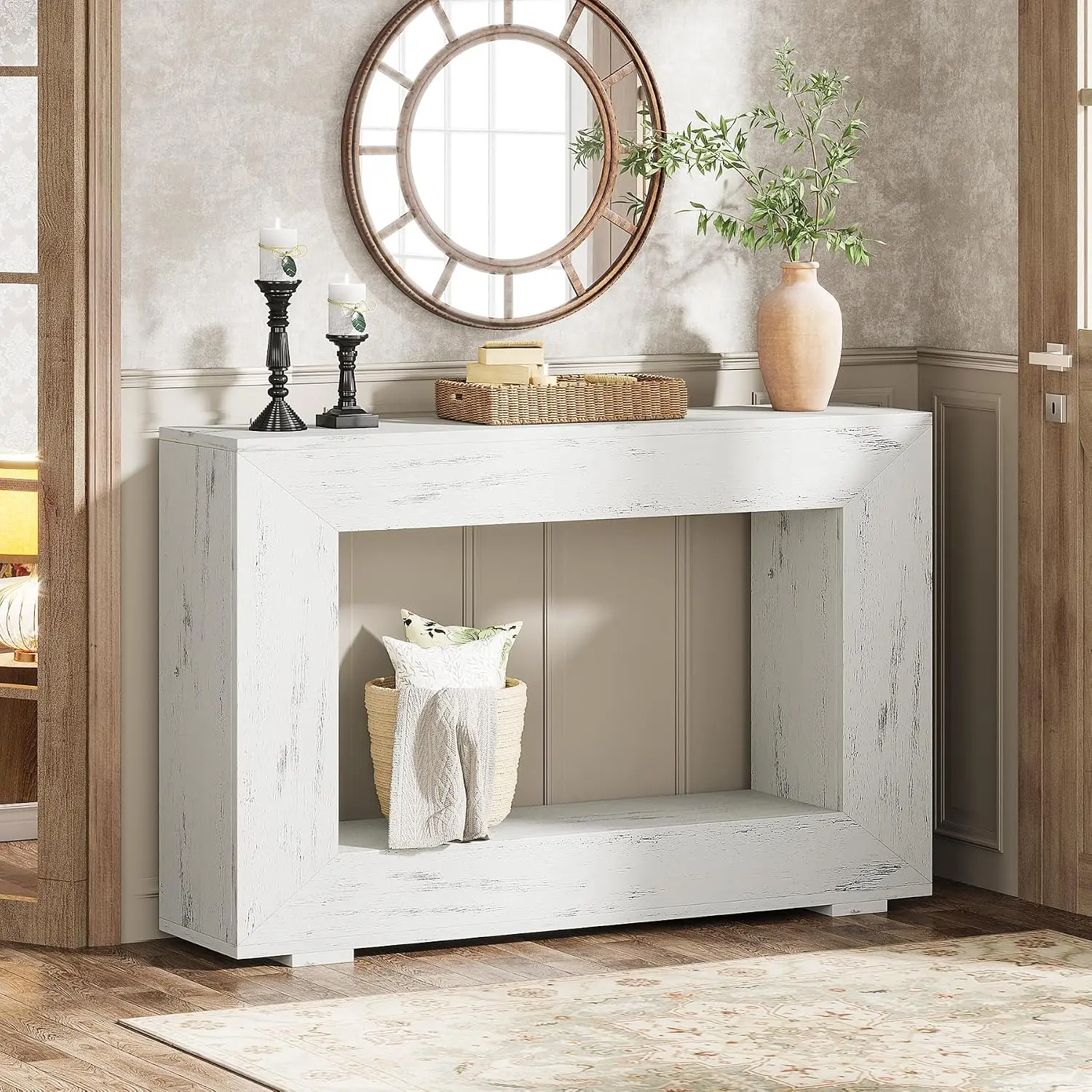 Farmhouse Console Table, 47 Inches Entryway Console Table with Storage, Industrial Hallway Accent Table for Living Room