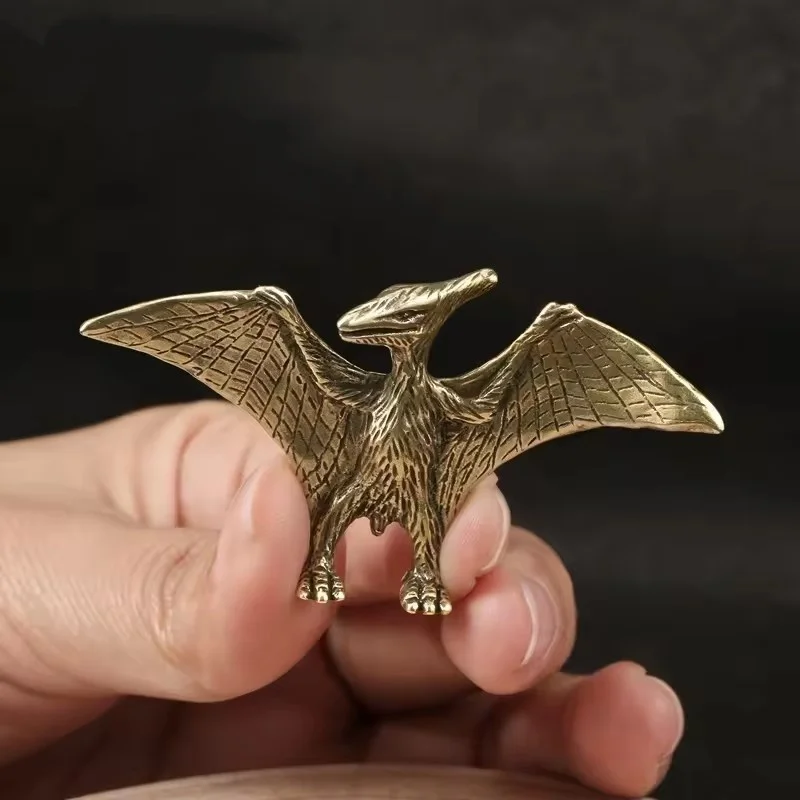 Vintage Brass Pterosaur Figurine Copper Dinosaur Statue Mini Desktop Decor for Home Office Desk Ornament Gift for Collectors