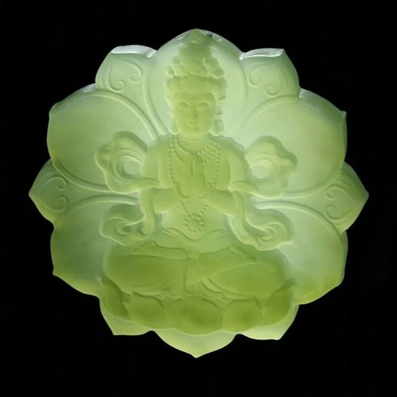 Ondiepe Blauwe Jade Lotus Guanyin Hanger Mannelijke En Vrouwelijke Guanyin Jade Hanger