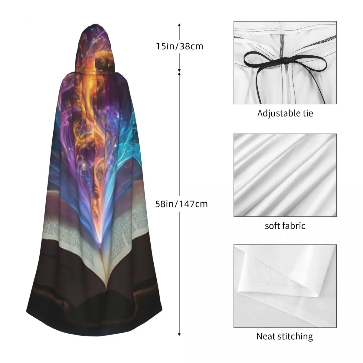 Libro della magia Mantello lungo con cappuccio Strega Costume medievale Mantello cosplay HalloweenVampiro Adulto unisex