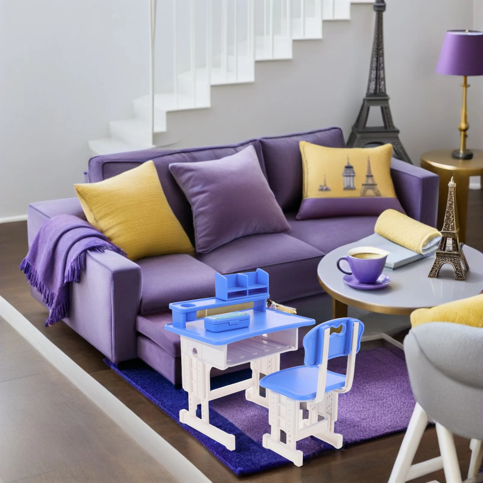 

1 комплект, миниатюрный настольный стул, школьные принадлежности, реалистичная классная мебель, ролевые игры, мини-школьные аксессуары, декор кукольного домика