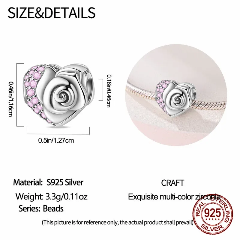 طقم خرز على شكل بتلة على شكل قلب من الفضة الإسترليني عيار 925 مع زركون مع سوار أصلي هدية مجوهرات نسائية ذاتية الصنع